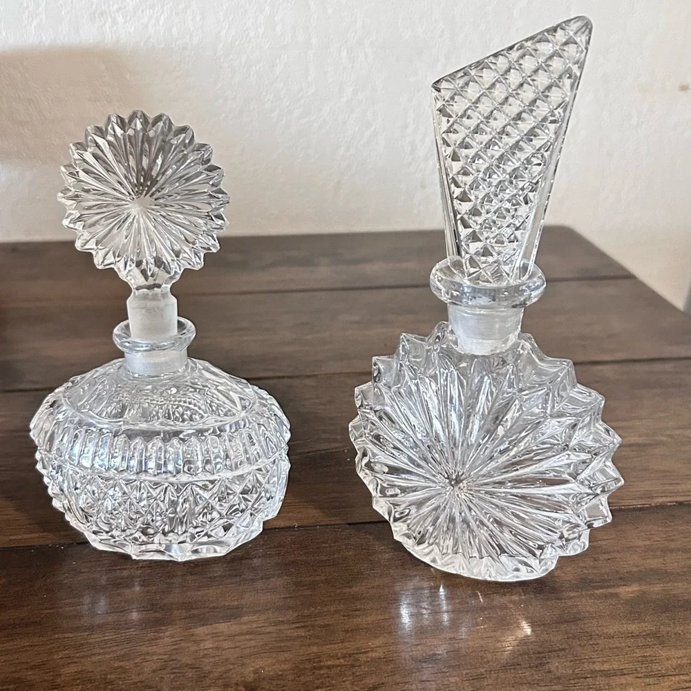 Vintage Crystal Perfume Bottle Pair | Vanity Decor Cut Glass